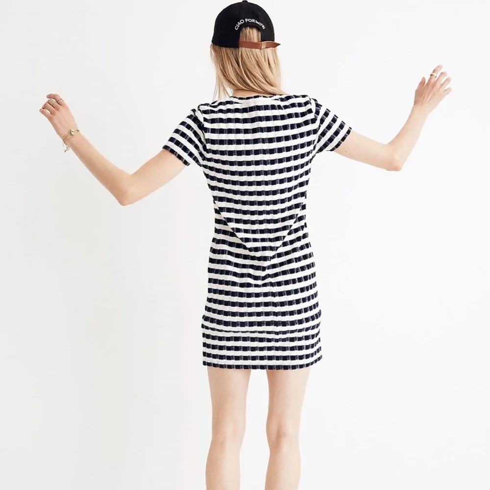 Madewell Texture & Thread Velvet Striped Tee Dress blue white - Picture 3 of 7